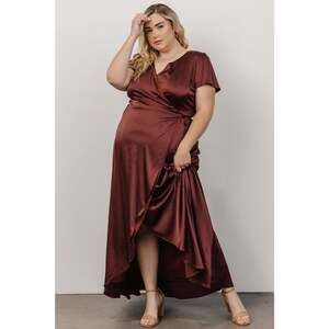 Baltic Born Krystal Satin Wrap Gown | Dark Clove Size 2XL NWT